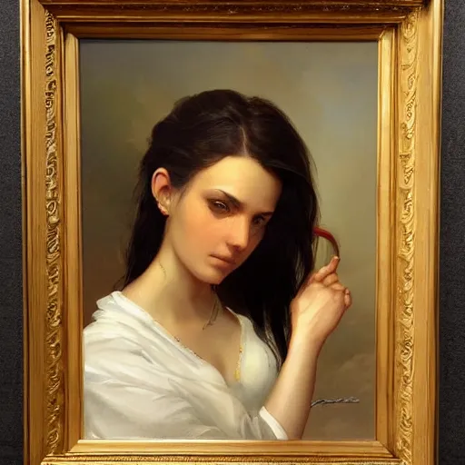 Image similar to portrait of an italian woman ( 3 5 ) from italy in 2 0 2 1, an oil painting by ross tran and thomas kincade