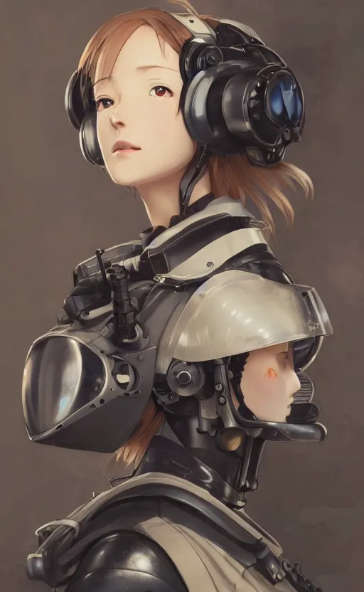 Image similar to pilot girl, cyborg aircraft parts, anime style, vintage pilot clothing, shoulder eyes, last exile anime, hair down, symmetrical facial features, from arknights, aircraft interior, hyper realistic, 4 k, rule of thirds, extreme detail, detailed drawing, trending artstation, realistic lighting, by alphonse mucha, greg rutkowski