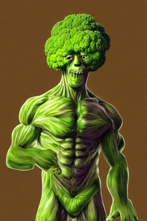 Prompt: ripped broccoli man, full body, human figure, highly detailed, digital art, sharp focus, trending on art station