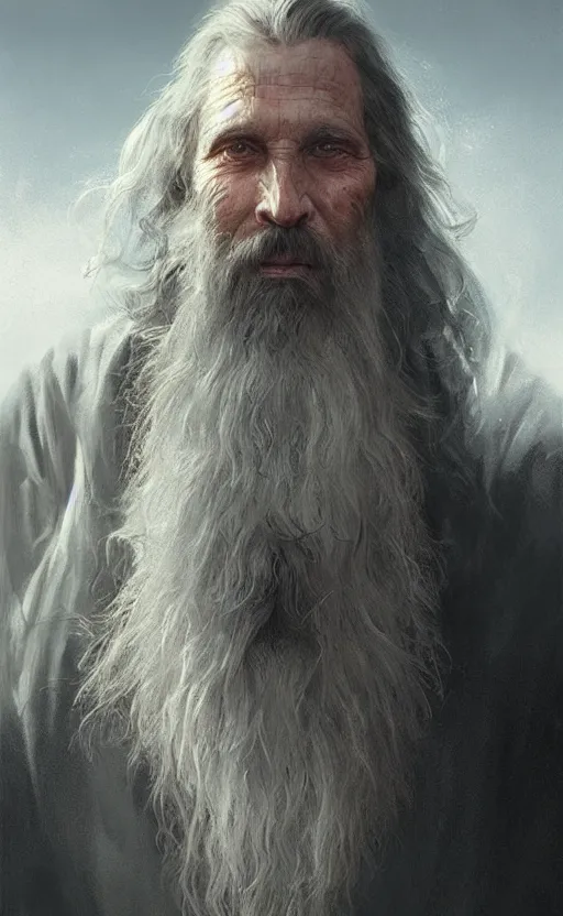 Prompt: Portrait of a middle aged wizard with a long beard and monacle, male, detailed face, fantasy, highly detailed, cinematic lighting, digital art painting by greg rutkowski