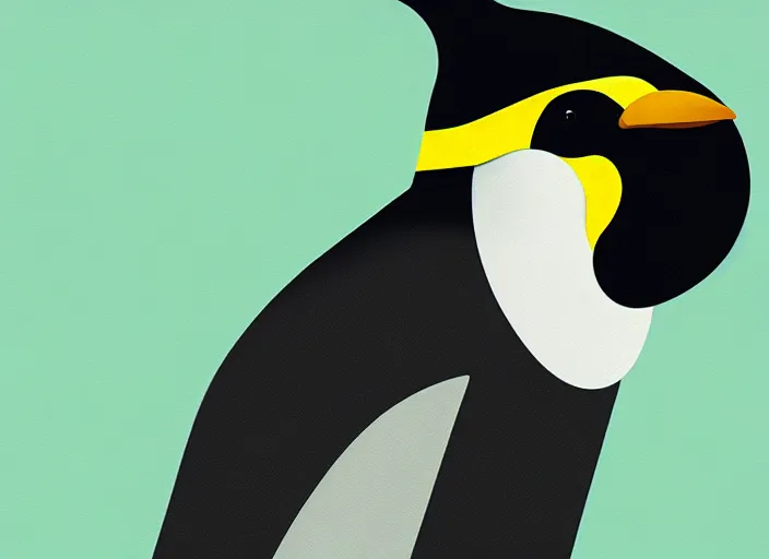 Image similar to portrait of a penguin doing penguin things,Karolis Strautniekas, editorial illustration, detailed, art deco, Mads Berg, matte print