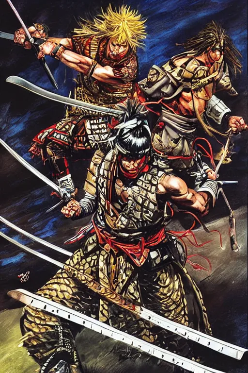 Image similar to samurai duel by mark zug, simon bisley and Daryl Mandryk