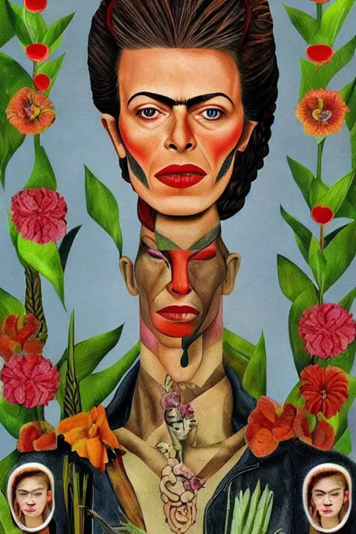 Prompt: David Bowie in Frida Kahlo style, high detail