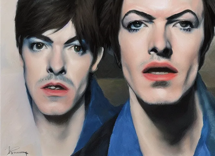 Image similar to Declan Mckenna singing as David Bowie, concept art oil painting by Jama Jurabaev, extremely detailed, brush hard, artstation