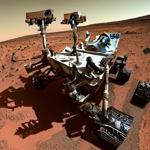 Prompt: extremely detailed photo of carl sagan riding mars rover, detailed face