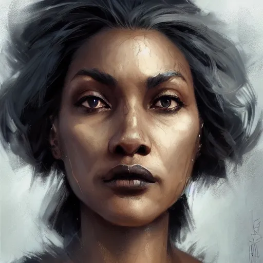 Image similar to headshot immortal blac female wizard ; black brown skin ; white hair ; wise, realistic shaded lighting poster by craig mallismo, artgerm, jeremy lipkin and michael garmash, unreal engine, radiant light, detailed and intricate environment, digital art, art station trends