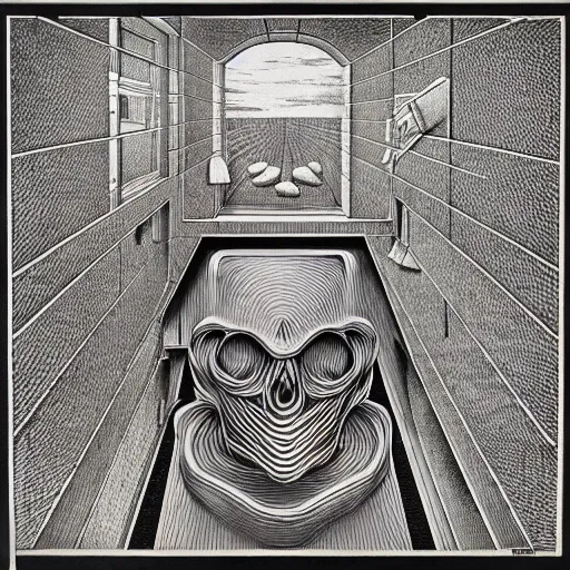 Prompt: conceptual post - mortem album cover made by escher, highly conceptual art, intricate detailed painting, illustration sharp detail, manga 1 9 9 0