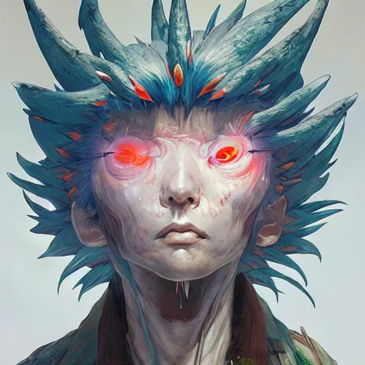 Image similar to prompt : monster hunter portrait soft light painted by james jean and katsuhiro otomo and erik jones, inspired by evangeleon anime, smooth face feature, intricate oil painting, high detail illustration, sharp high detail, manga and anime 1 9 9 0