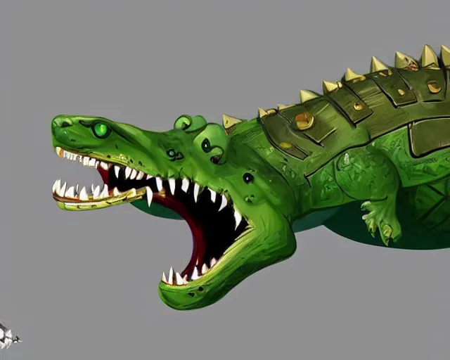 Prompt: sea of thieves animal concept art for a pale yellow - ish green alligator with snarling teeth, cgsociety, trending on artstation, rare ltd,