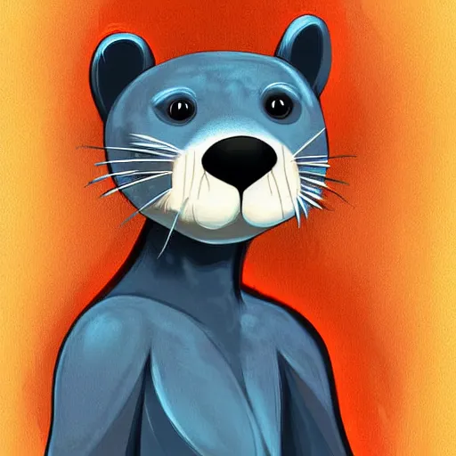 Image similar to stylized digital art expressive furry art painting by blotch and rukis of an anthro otter full body