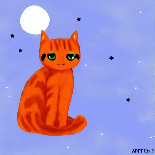 Image similar to A fuzzy orange cat sitting on planet earth, space with stars in the background, trending on artstation