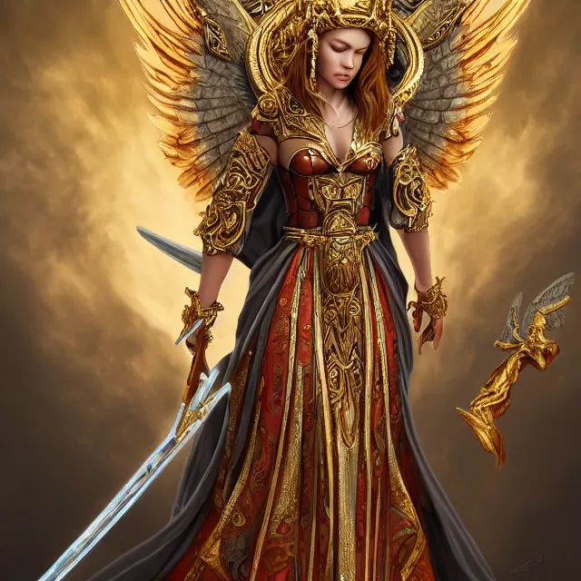 Image similar to beautiful angel warrior queen in ornate robes, highly detailed, 8 k, hdr, award - winning, trending on artstation, ann stokes