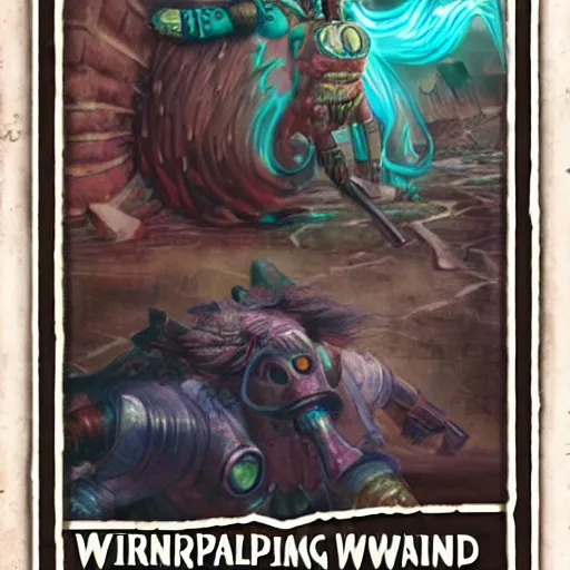 Prompt: dystopian trading card, rpg game art, the whispering wind golemn