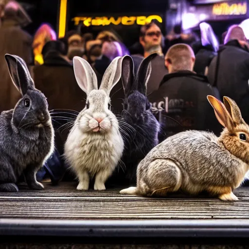 Prompt: rabbits are queueing in front of famous berlin techno night club, 8k resolution, beautiful detailed, insanely intricate details, hypermaximalistic