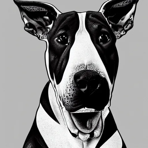 Image similar to Bull Terrier, very detailed, artstation, digital art, complex, award winning, masterpiece