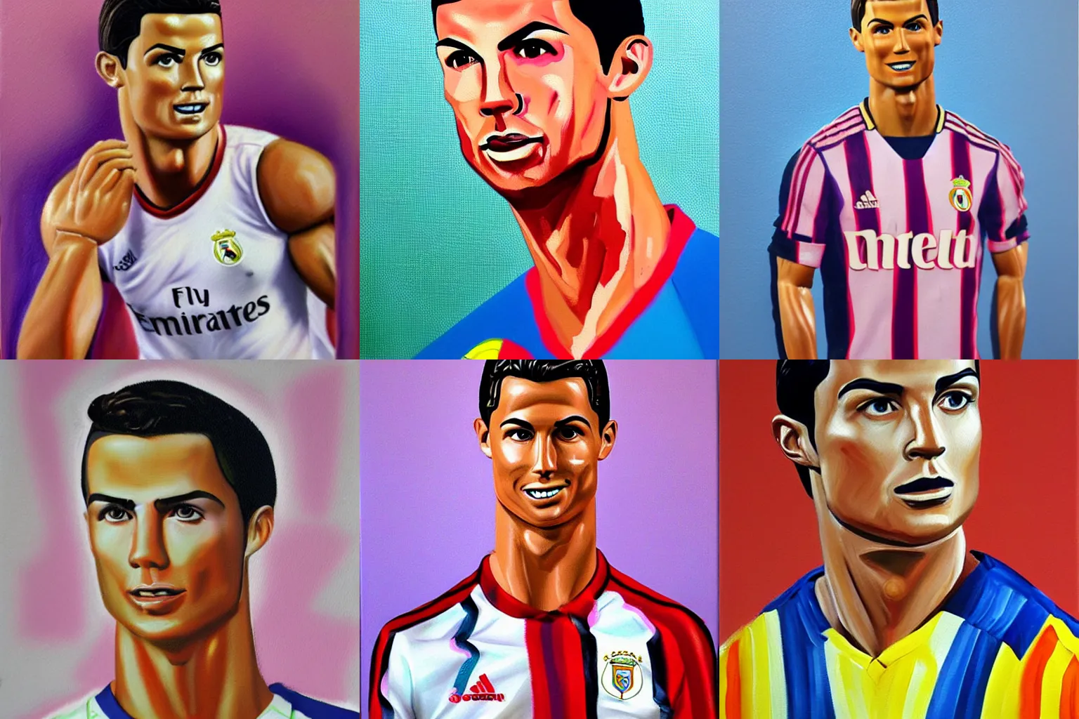 Prompt: Cristiano Ronaldo as a barbie doll, oil painting of the 1980s