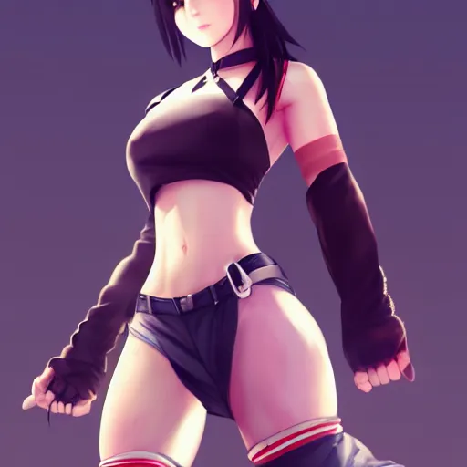 Image similar to full body shot of tifa lockhart by wlop, rossdraws, mingchen shen, bangkuart, sakimichan, yan gisuka, jeongseok lee, artstation, 4k