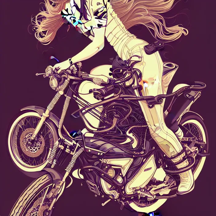 Image similar to female biker illustration, vector art style, medium shot, intricate, elegant, highly detailed, digital art, ffffound, art by jc leyendecker and sachin teng