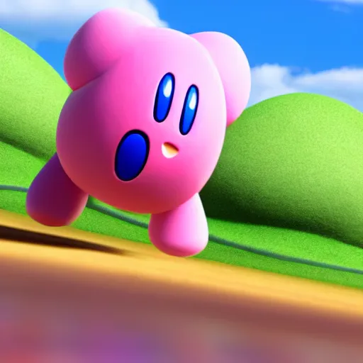 Image similar to kirby with realistic human feet, 4 k, hyper realistic, dslr, high resolution, landscape, beautiful