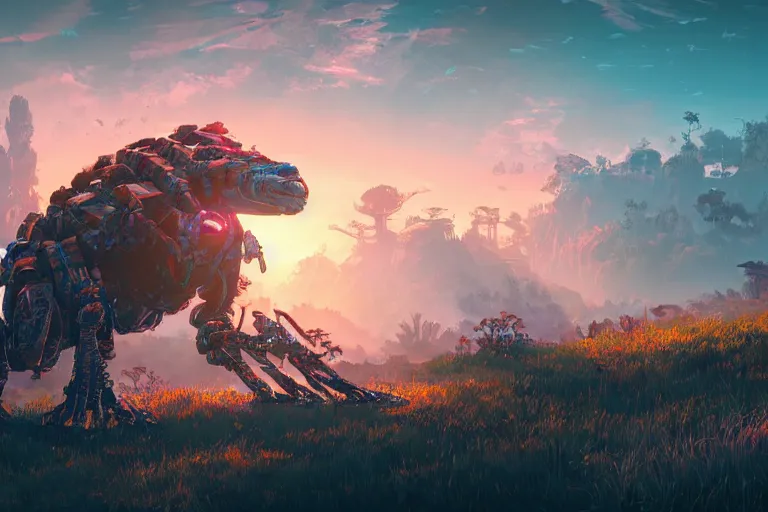 Image similar to shellsnapper machine mecanical creature robot of horizon forbidden west horizon zero dawn radiating a glowing aura global illumination ray tracing hdr fanart arstation by ian pesty and alena aenami artworks in 4 k