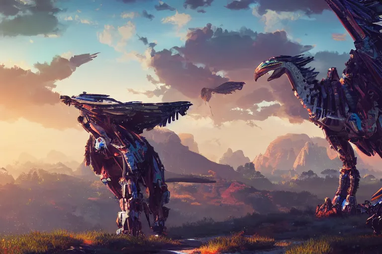 Image similar to glinthawk machine creature robot of horizon forbidden west horizon zero dawn radiating a glowing aura global illumination ray tracing hdr fanart arstation by ian pesty and alena aenami artworks in 4 k