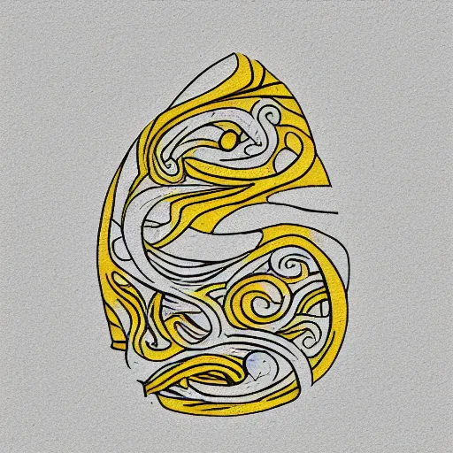 Prompt: tattoo sketch of a sea, on a yellow canva, ornamental, line art, minimalism, maori