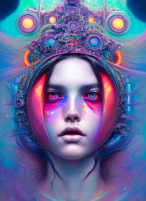 Image similar to hyper detailed ultra sharp hallucinogenic trance girl, warpaint aesthetic, synthwave, colorful, psychedelic, ornate, intricate, digital painting, concept art, smooth, sharp focus, illustration, art by tom bagshaw and greg rutkowski and hannah yata, trending on artstation 8 k