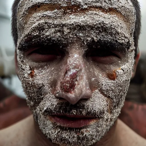 Prompt: a man's face made out of pieces of dust and debris