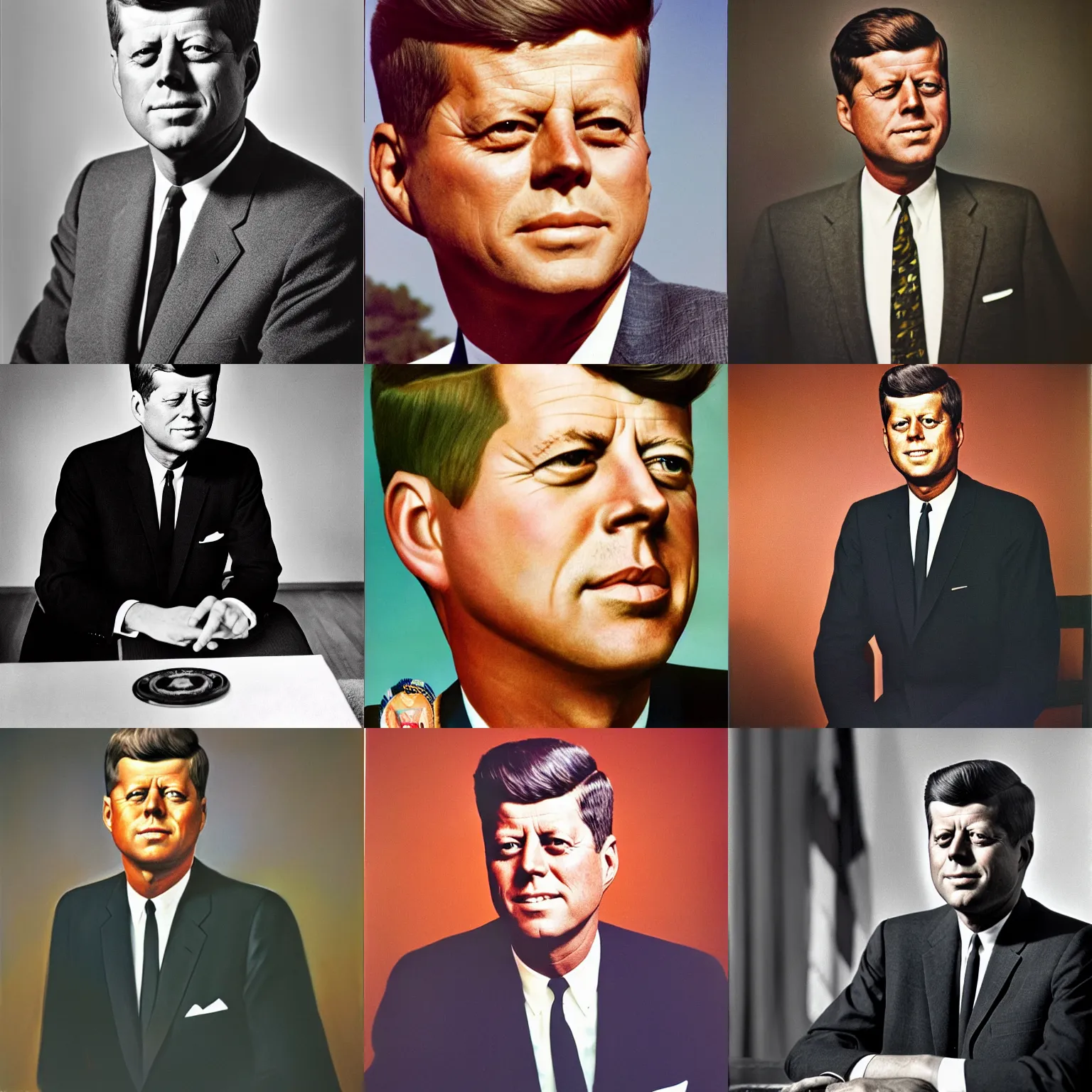 Prompt: Official Portrait of the United States President, 1962. John F Kennedy, with a bald fade. Photography taken by Bo Bartlett