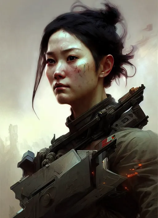 Prompt: character concept portrait of the last days of war between USA and CHINA, post apocalyptic, intricate, elegant, digital painting, concept art, smooth, sharp focus, illustration, from Metal Gear, by Ruan Jia and Mandy Jurgens and William-Adolphe Bouguereau, Artgerm