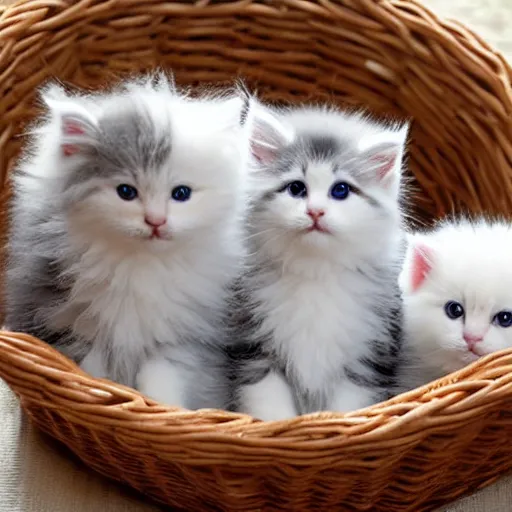 Prompt: very very very very fluffy kittens in a basket