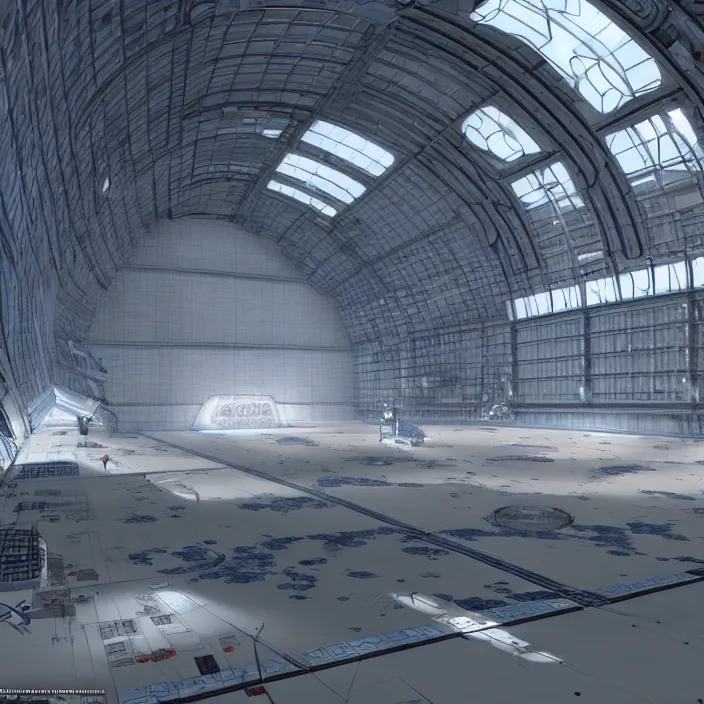 Huge space hangar. Dramatic, cinematic, high quality,, Stable Diffusion