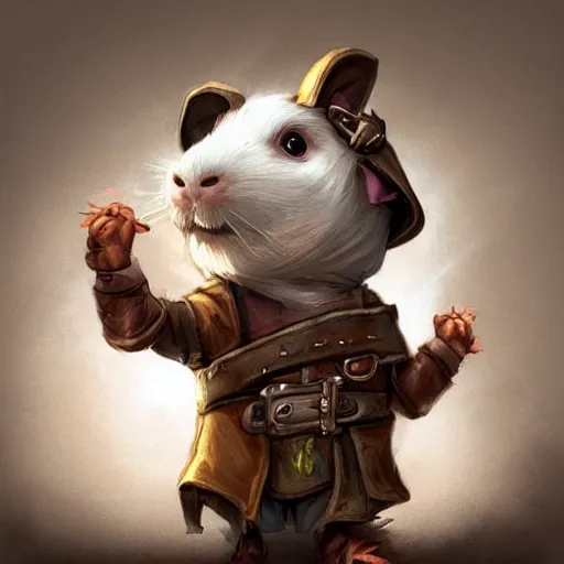 Image similar to cute little anthropomorphic Guinea Pig wearing Gangster outfit, ultra wide lens shot , tiny, small, short, cute and adorable, pretty, beautiful, DnD character art portrait, matte fantasy painting, DeviantArt Artstation, by Jason Felix by Steve Argyle by Tyler Jacobson by Peter Mohrbacher, cinematic lighting