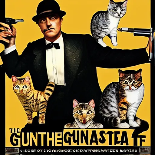 Prompt: 1930's gangster movie where the actors are all cats, 4k, poster