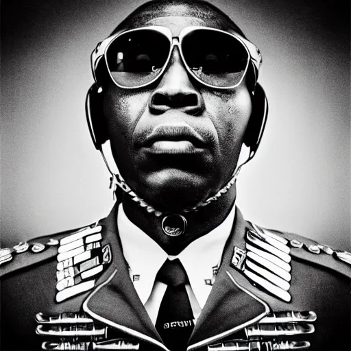 Image similar to general armstrong in a rap album cover, highly detailed portrait photography, epic, cinematic