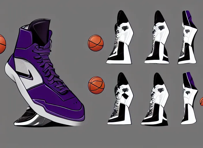 Prompt: basketball sneakers concept of hawkeye, trending on artstation, smooth, sharp focus