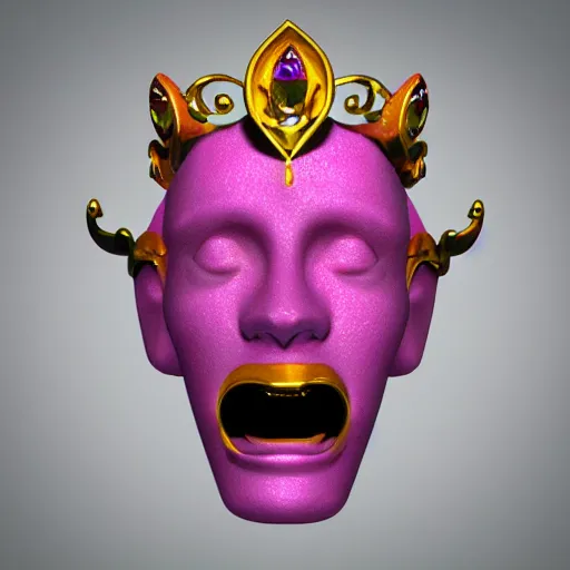 Image similar to gemstone that shaped like a face with a crown, 3 d render