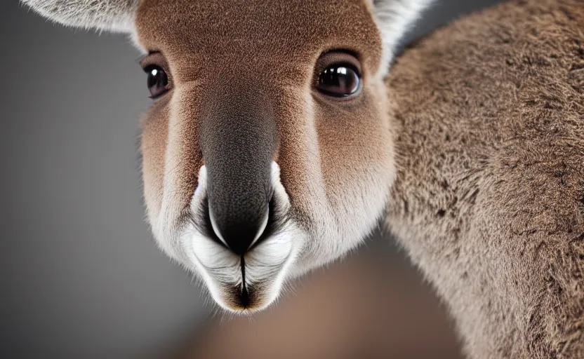 Image similar to portrait of a kangaroo, studio photography, cinematic lighting, 8 k