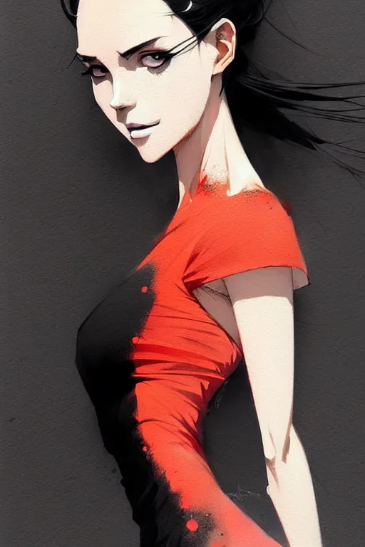 Image similar to a ultradetailed beautiful panting of a stylish woman wearing a black dress, by conrad roset, greg rutkowski and makoto shinkai, trending on artstation