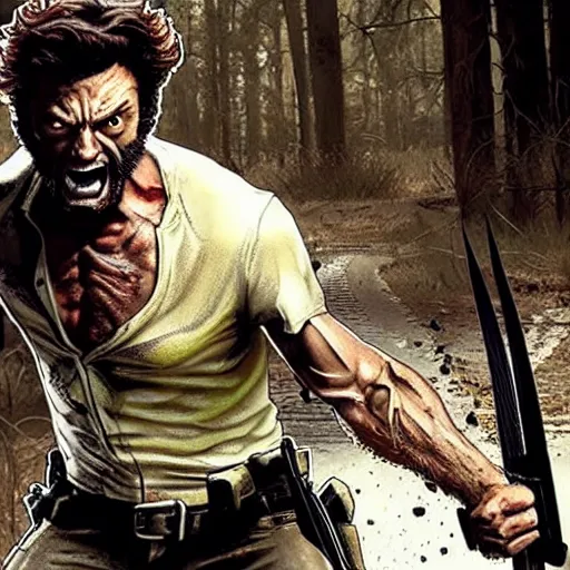 Image similar to wolverine in the walking dead 4 k detailed super realistic