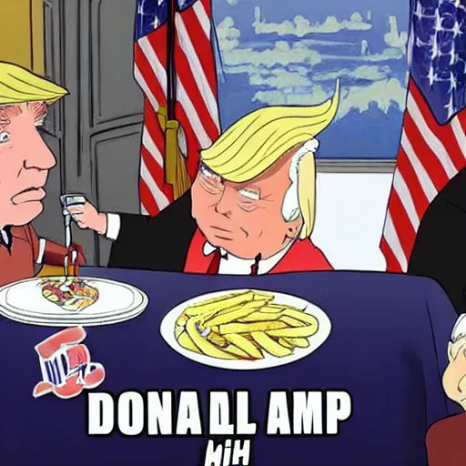 Prompt: donald trump feeding the homeless in the style of studio ghibli