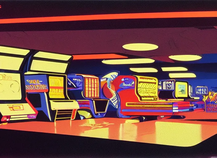 Image similar to arcade,1980s,8K, by syd mead