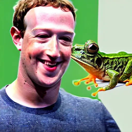 Image similar to mark zuckerberg holding a live frog