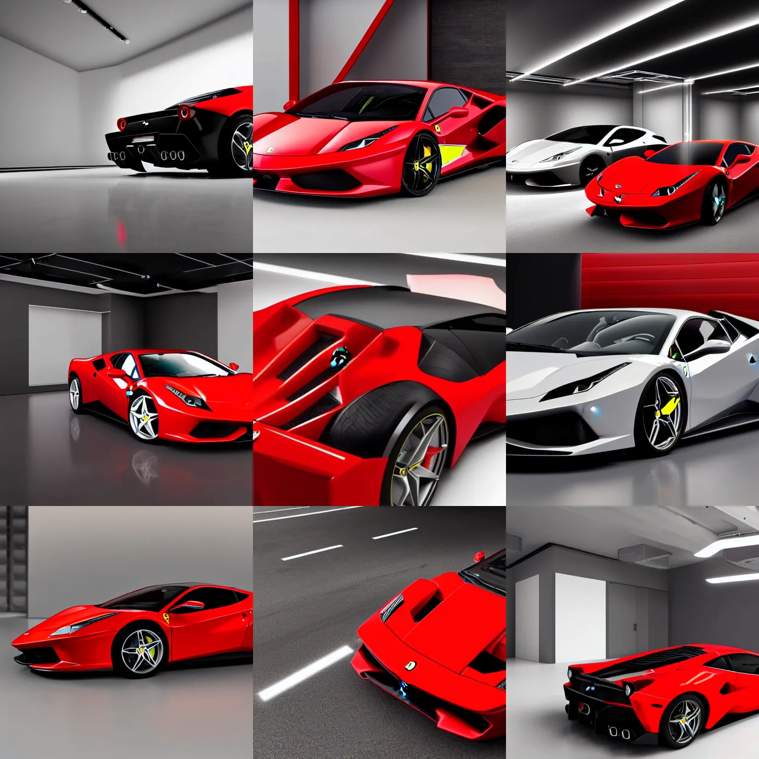 Prompt: still photo of a mix between ferrari and lamborghini with ferrari features, highly detailed, photorealistic portrait, bright studio setting, studio lighting, crisp quality and light reflections, unreal engine 5 quality render