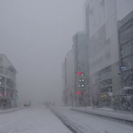 Image similar to dramatic snow storm in Tokyo, hd, 8k,