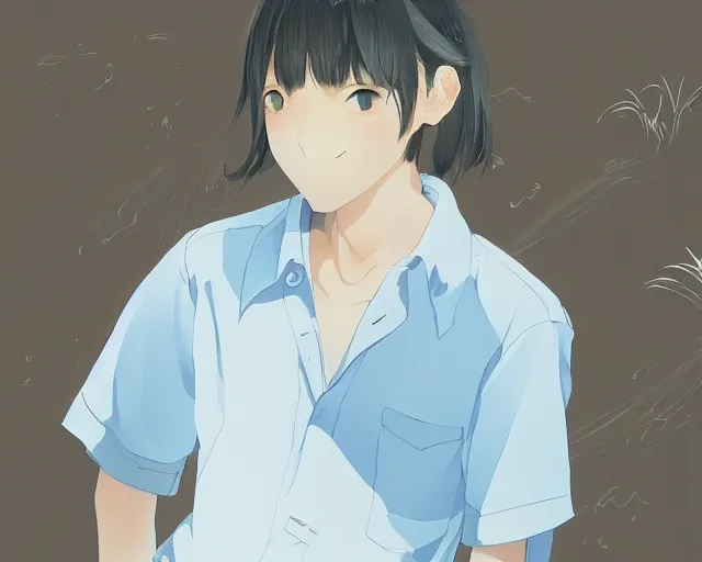 Image similar to teen looking at blue sky, wearing white shirt, back turned, looking up, illustration, by pine ( ハイネ ) and 薯 子 imoko and 香 川 悠 作 and wlop and maya takamura, highly detailed, trending artstation, pixiv, digital art