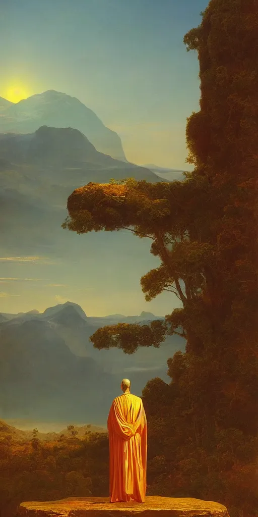 Image similar to symmetry!! god overlooking a surreal landscape of a dream, lucid dream, people, very detailed, serene, peaceful, golden hour, perfect lighting, perfect composition, digital art, illustration, frederic edwin church, 4 k