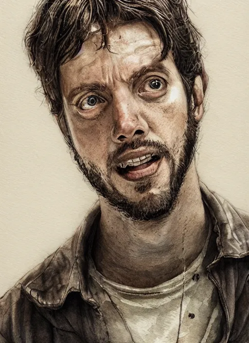 Image similar to portrait, Trever Moore from the WKUK, Sketch Comedy Group, watercolor, dramatic lighting, cinematic, establishing shot, extremely high detail, foto realistic, cinematic lighting, pen and ink, intricate line drawings, by Yoshitaka Amano, Ruan Jia, Kentaro Miura, Artgerm, post processed, concept art, artstation, matte painting, style by eddie mendoza, raphael lacoste, alex ross