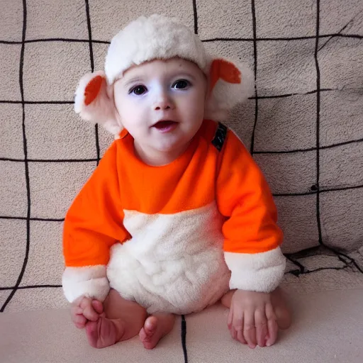 Image similar to cute baby sheep wearing orange inmate clothes