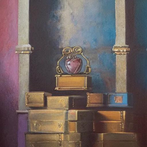 Image similar to the most beautiful treasure within the castle's treasure room. oil on canvas.